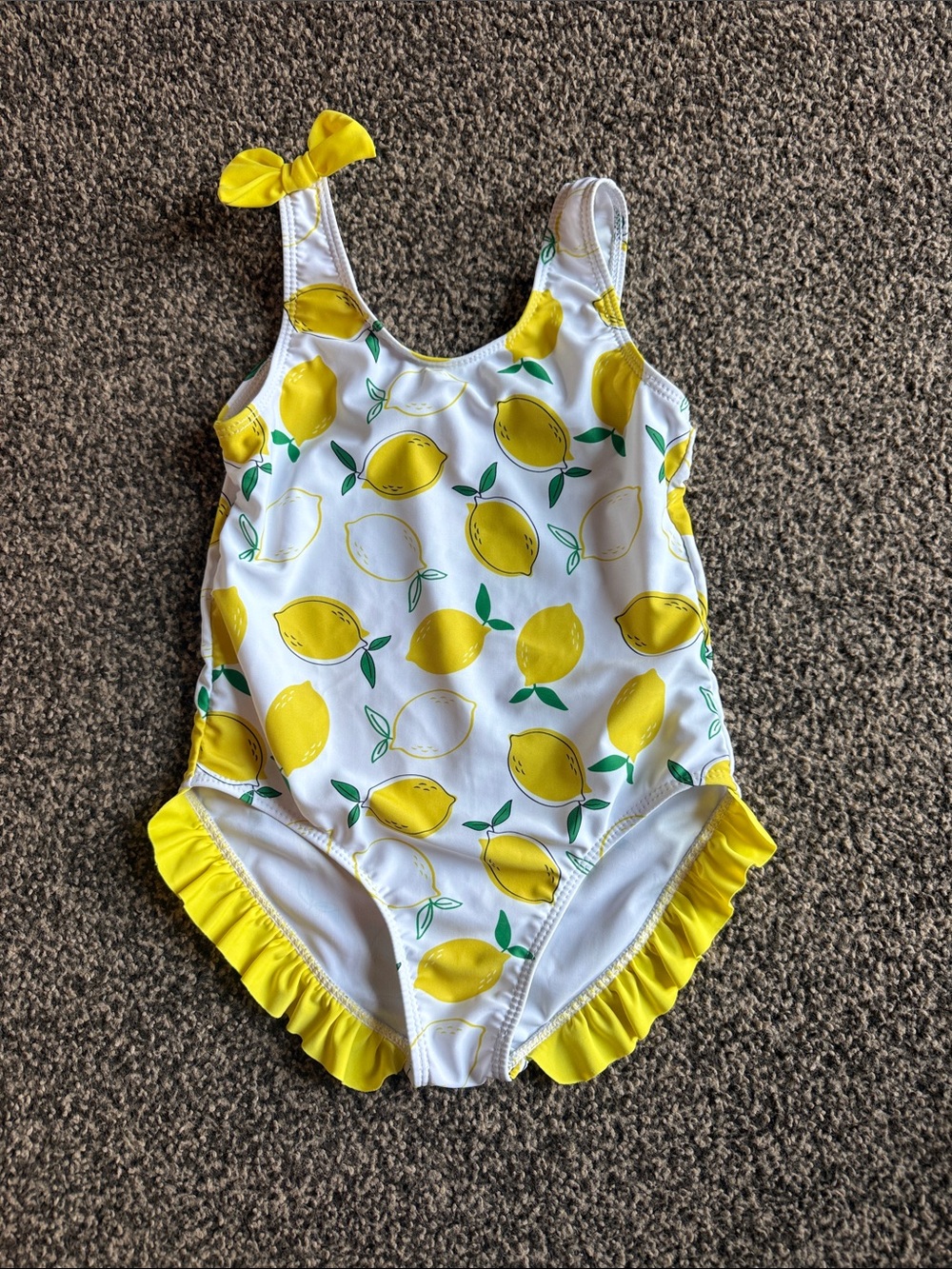 SHEIN Yellow & White Lemon Print One-Piece Swimsuit with Ruffle